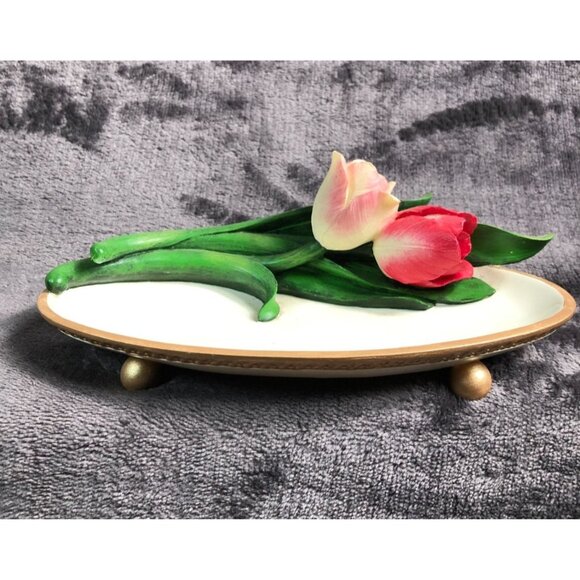 Buds N Bows Artisan Flair Hand-Painted Tulip Decorative Footed Dish - Picture 1 of 9